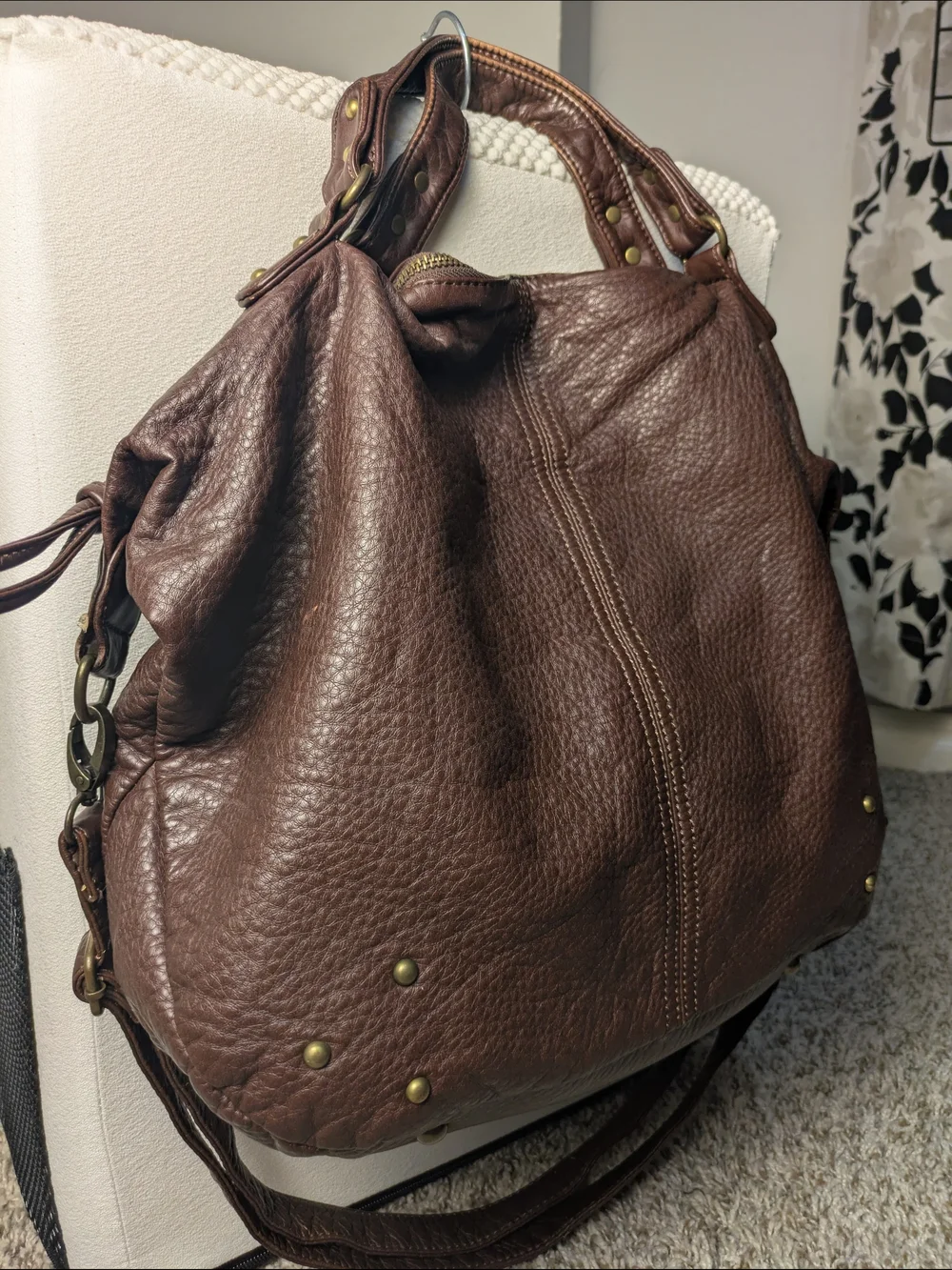 Ampere Brown Pebbled Hobo Slouchy Hobo Bag Oversized Everyday Fashionable Casual